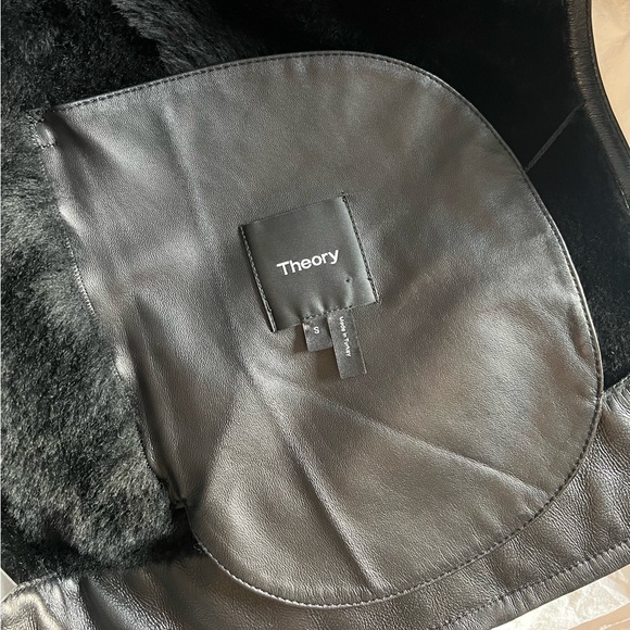 THEORY Leather Shearling Moto oversized jacket - Picture 4 of 10